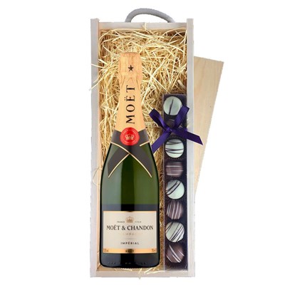 Moet And Chandon Brut Champagne 75cl & Truffles, Wooden Box